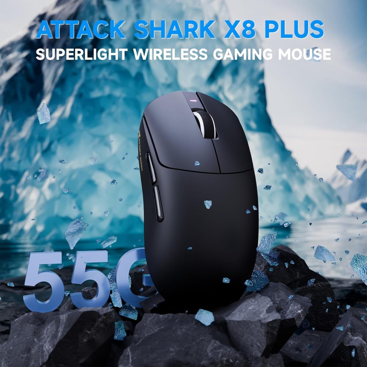 ATTACK SHARK X8 PLUS Wireless Gaming Mouse With PAW3395PRO Sensor, 40,000 DPI, 1K Polling Rate, Tri-Mode Connectivity, 55g SUPERLIGHT, Nano Ice-Feel Coating, And 800mAh Battery | BLACK