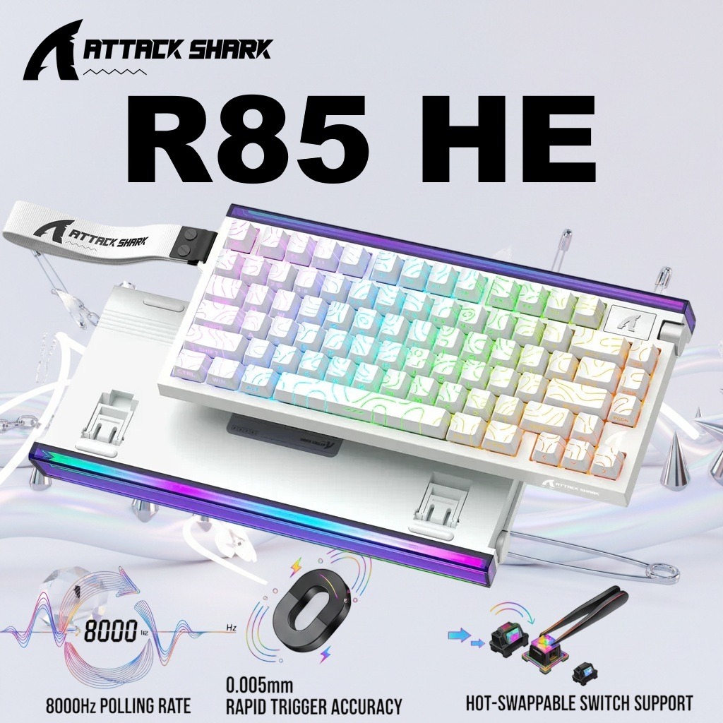 ATTACK SHARK R85 HE 75% Wired Magnetic Keyboard With 8000Hz Polling Rate, 0.005mm Rapid Trigger Accuracy, Custom RGB Lightbox, Multimedia Knob, And 5-Layer Sound System |  White Contour