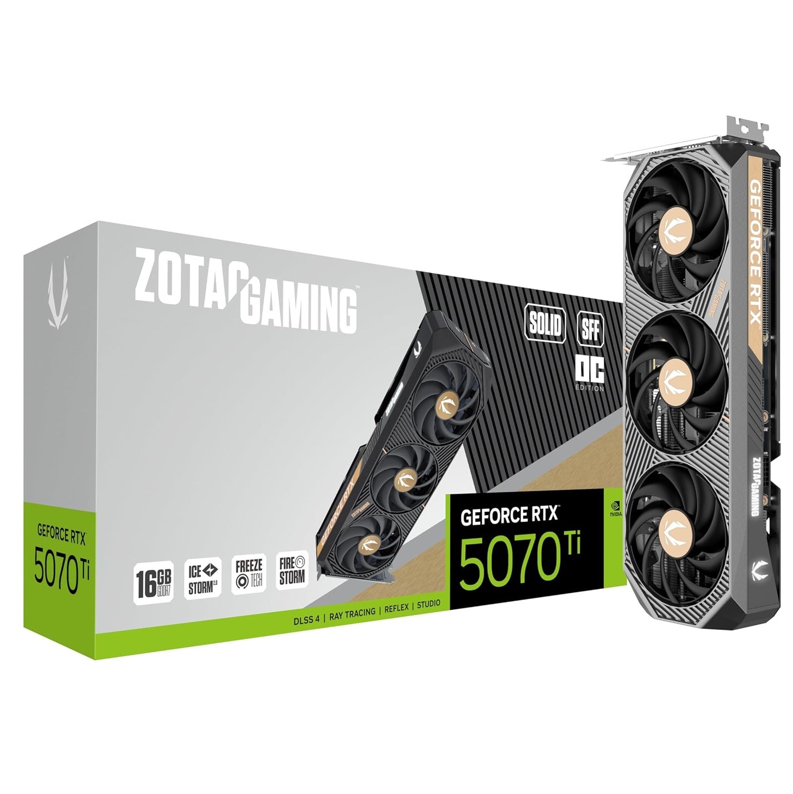 ZOTAC GAMING GeForce RTX™ 5070 Ti SOLID SFF OC 16GB GDDR7 Graphics Card With DLSS 4, PCIe 5.0, 2482 MHz Boost Clock , 8960  CUDA Cores, And IceStorm 2.0 Cooling | ZT-B50710J3-10P