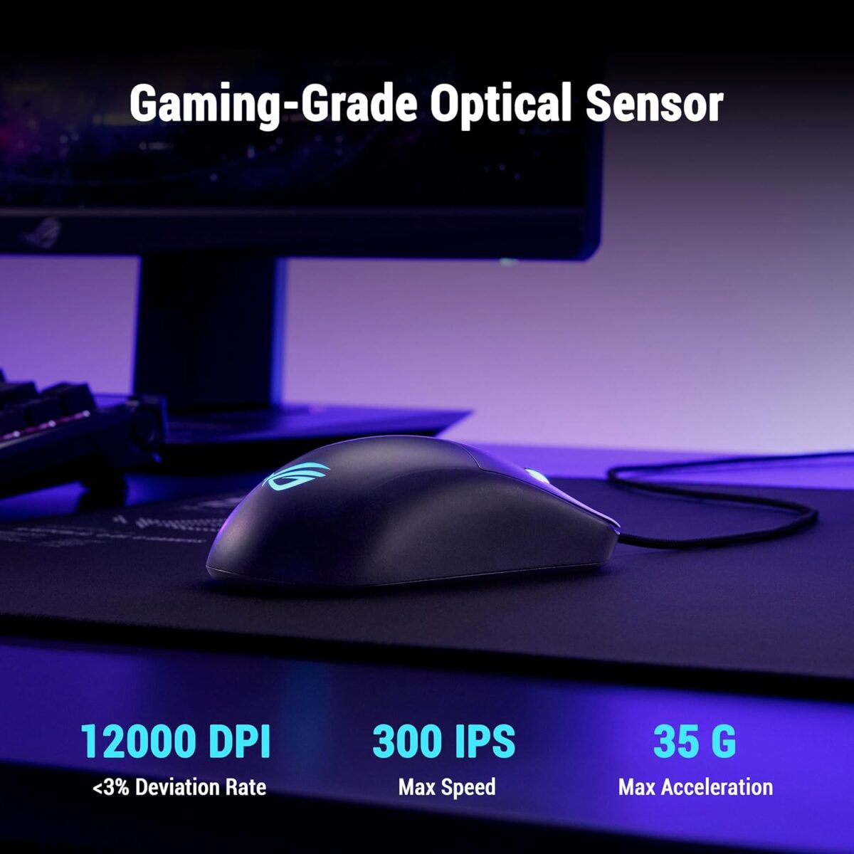 ASUS ROG Harpe Mini Core 52g Wired Gaming Mouse With 12,000 DPI Optical Sensor, ROG Micro Switch II, Push-Fit Switch Sockets, PTFE Feet, 1000 Hz Polling Rate | BLACK 