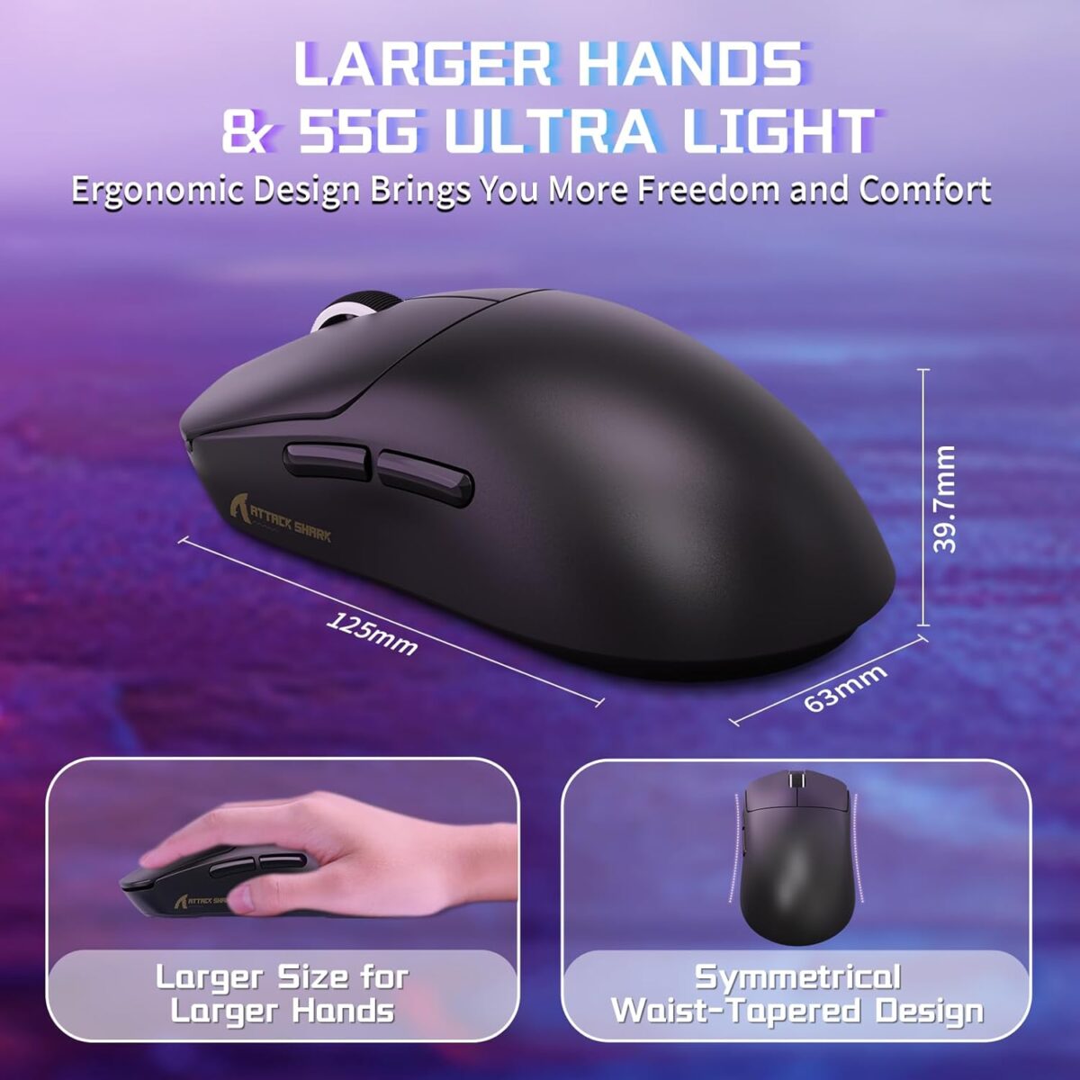 ATTACK SHARK X8SE Wireless Gaming Mouse With PAW3311 Sensor, 25,000 DPI, 1000Hz Polling Rate, Tri-Mode Connectivity, And 500mAh Battery | BLACK