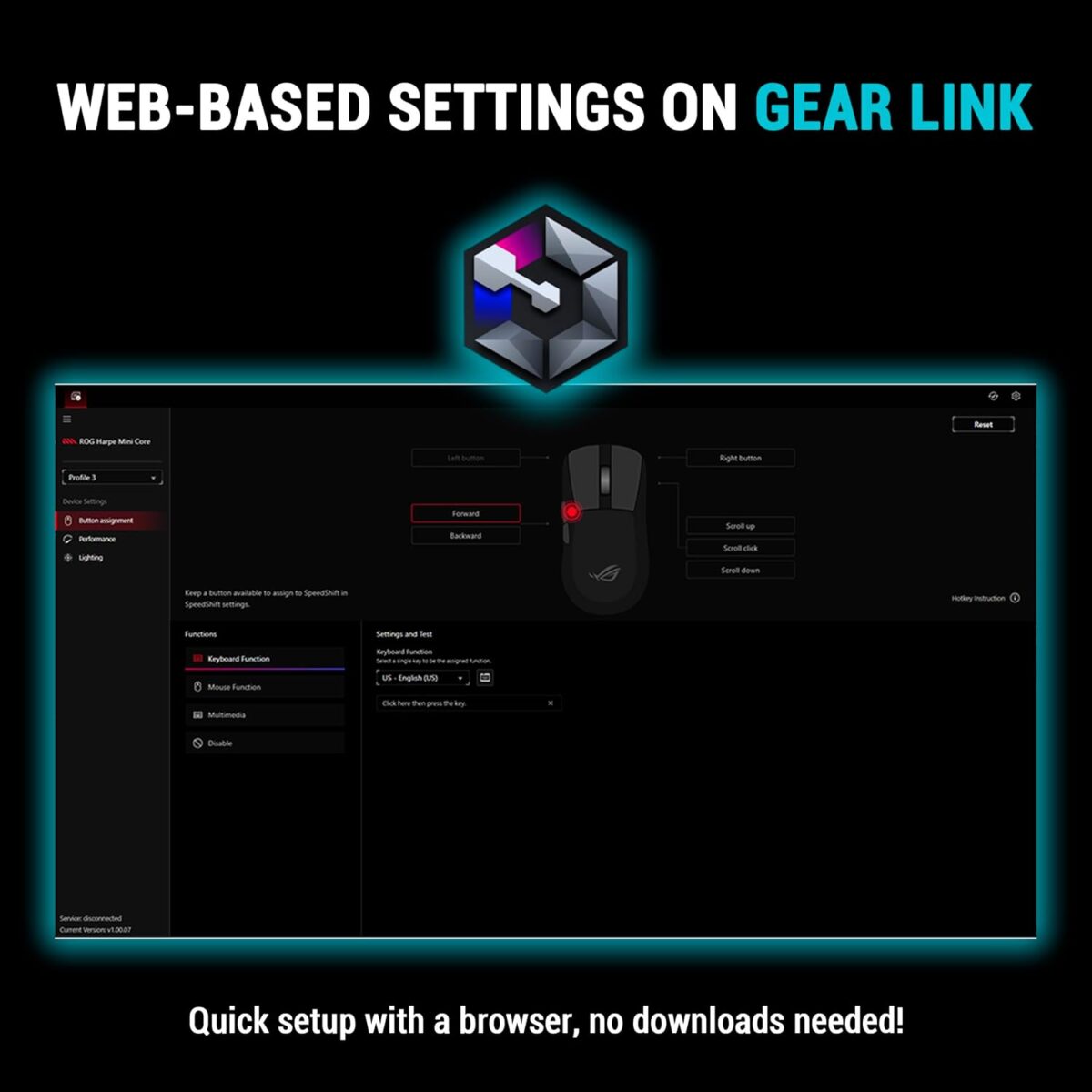 ASUS ROG Harpe Mini Core 52g Wired Gaming Mouse With 12,000 DPI Optical Sensor, ROG Micro Switch II, Push-Fit Switch Sockets, PTFE Feet, 1000 Hz Polling Rate | BLACK 