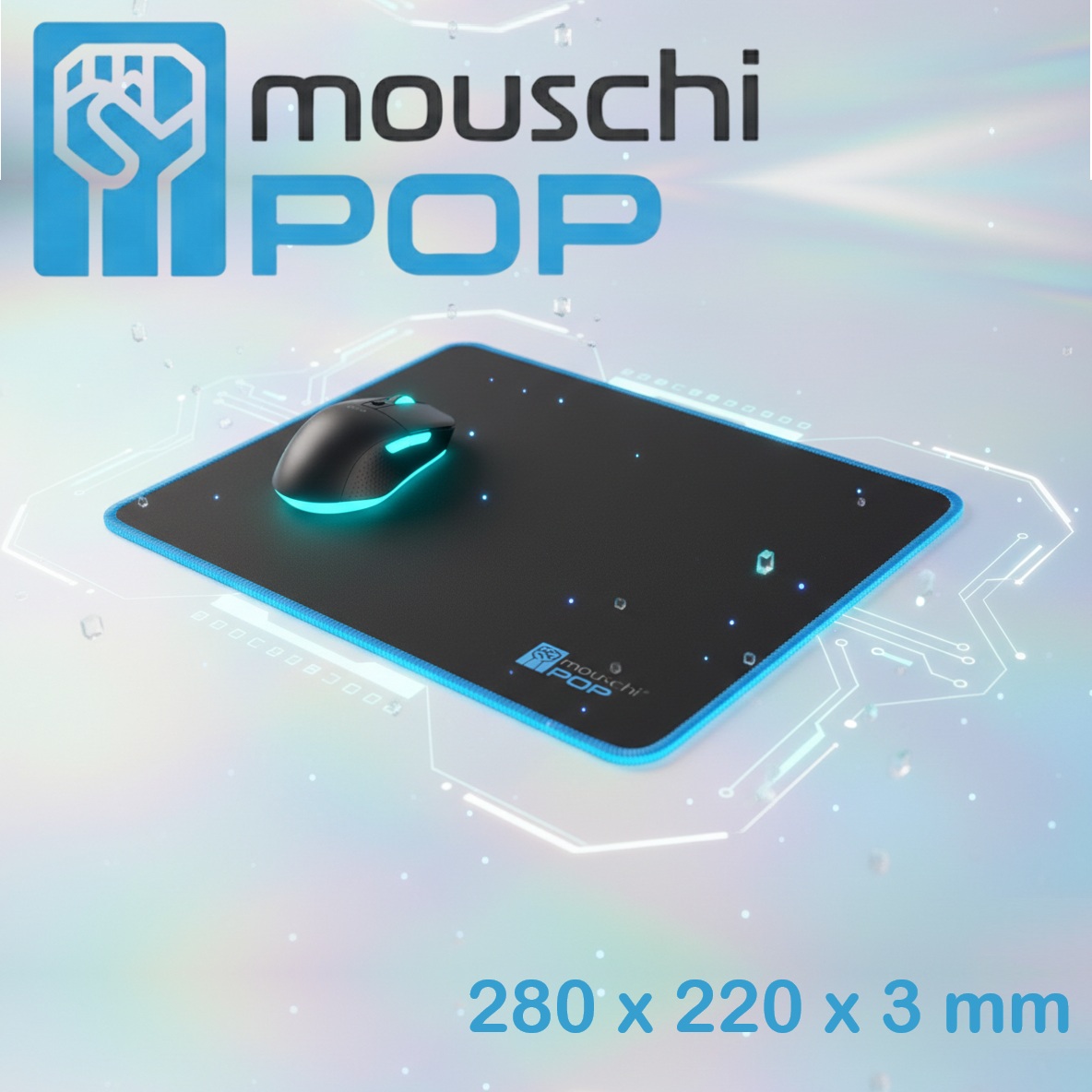 MOUSCHI POP Mouse Pad,  with Stitched Edges, Waterproof , Non-Slip Rubberized Underside, Washable, Wear-Resistant, Durable | BLACK ~  280 x 220 x 3mm