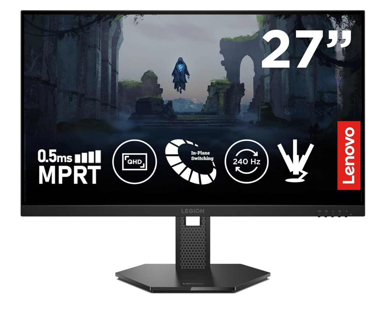 Lenovo Legion 27Q-10 27-inch IPS QHD 240Hz Gaming Monitor , 0.5ms MPRT, FreeSync Premium, G-SYNC Compatible, 99% sRGB , HDR10 Compliance , Tilt - Swivel - Height Adjustable | 68C6GAC4EU