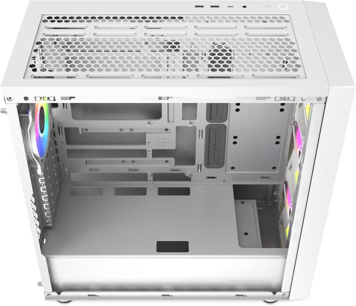 Cooler Master MasterBox 600 White ATX Mid Tower PC Case With Back-Connected Motherboard Support, 420mm Radiator Compatibility, Tempered Glass, And ARGB Fans