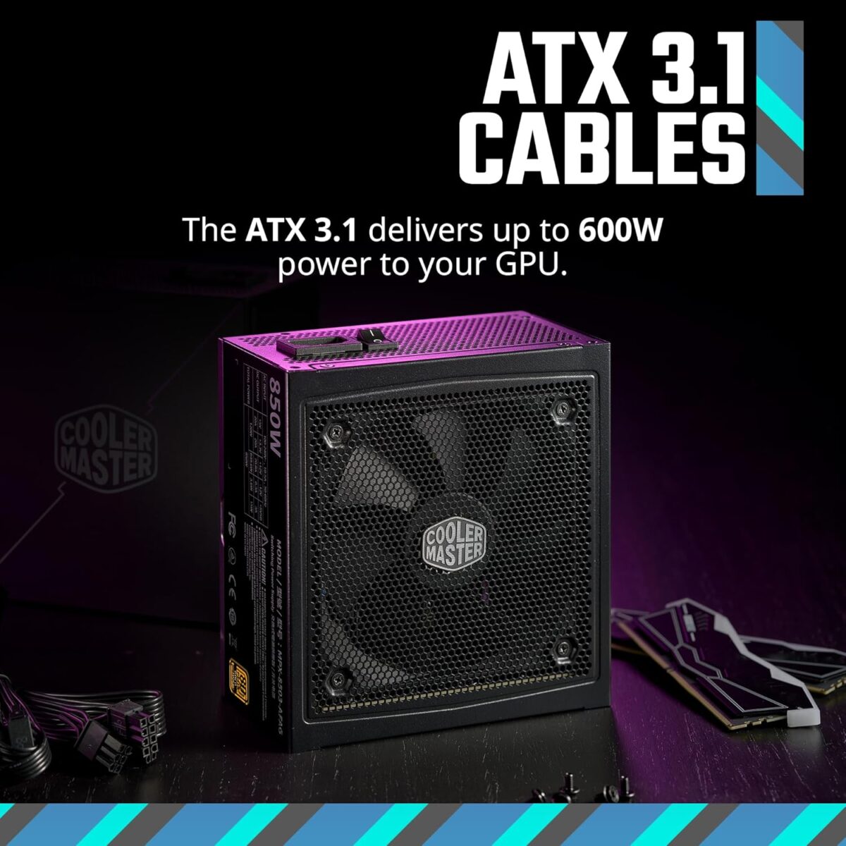 Cooler Master MWE Gold 850 V3  850W Fully Modular Power Supply With 80 Plus Gold Efficiency, ATX 3.1 / PCIe 5.1 ,  12V-2x6 PCIe 5.1 Cable, Zero-RPM Fan Mode | BLACK 