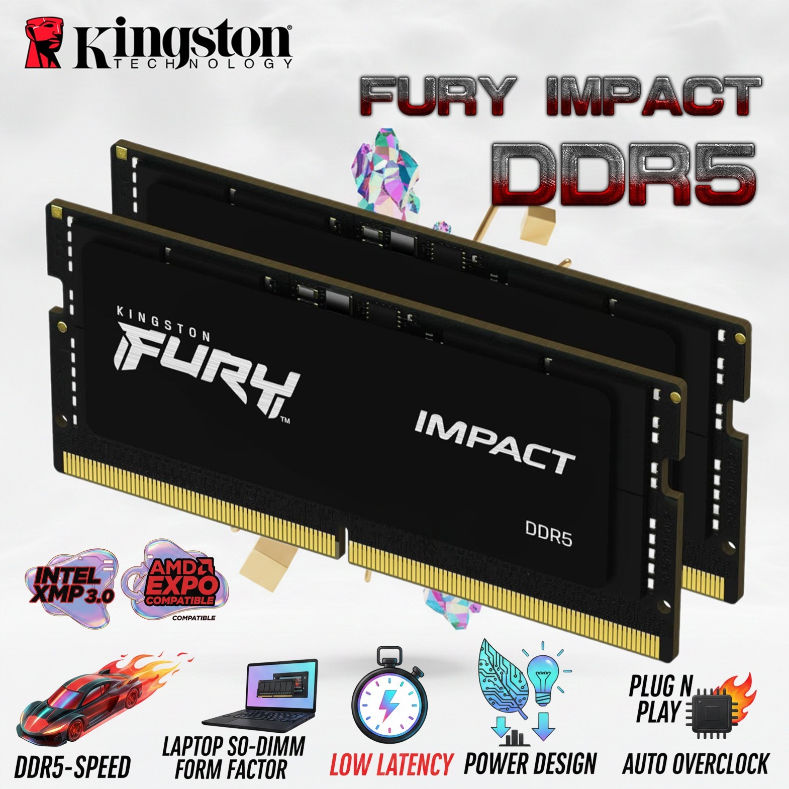 Kingston FURY IMPACT  32GB DDR5SO-DIMM Kit (2x16GB) 5600MHz (PC5 44800) CL40 1.1V Dual Channel Intel XMP 3.0 Plug N Play Laptop Memory  | KF556S40IBK2-32