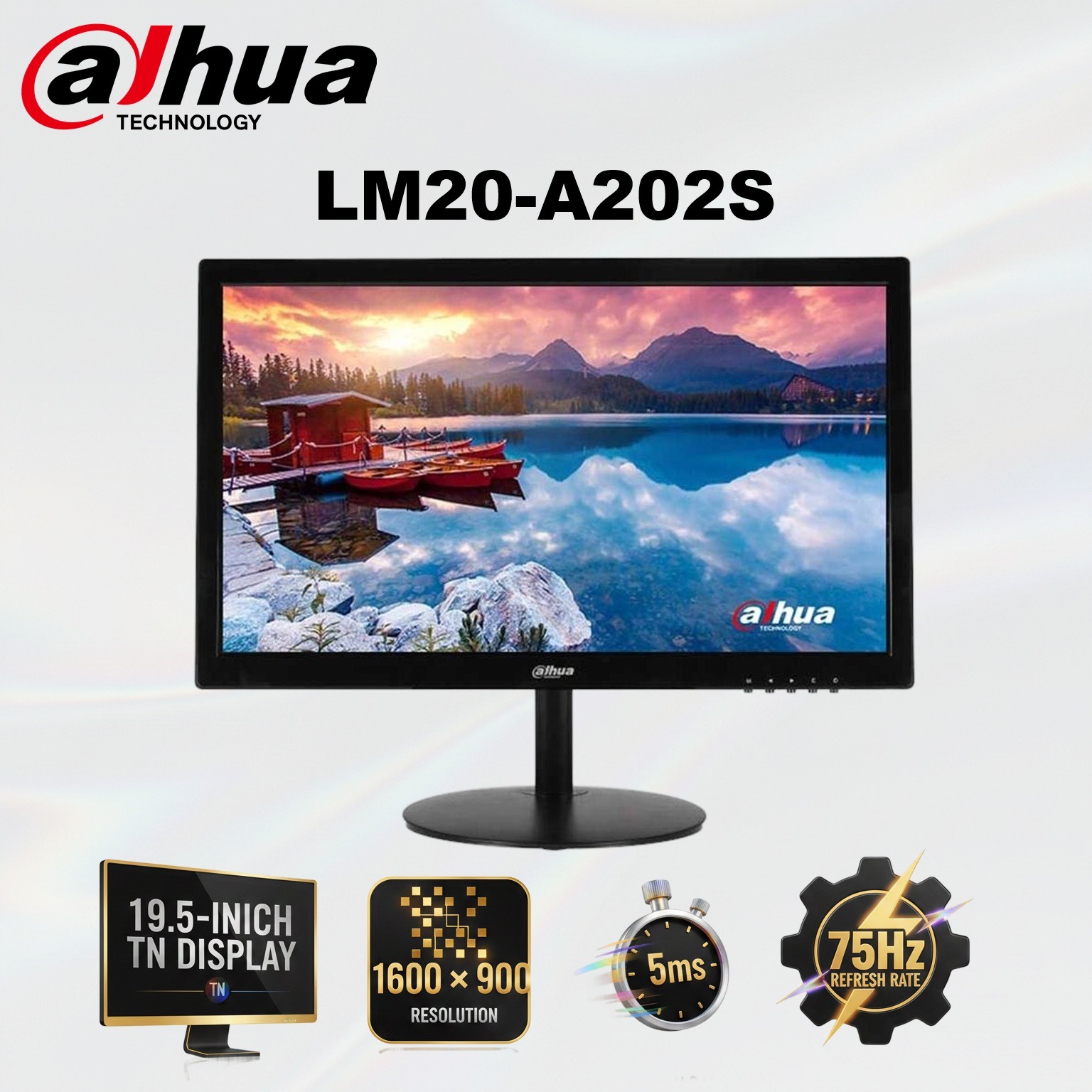 Dahua 19.5-Inch TN Panel Monitor With 1600×900 Resolution, 75Hz Refresh Rate, 5ms Response Time, HDMI And VGA Inputs, LED Backlight, VESA Support | LM20-A202S 