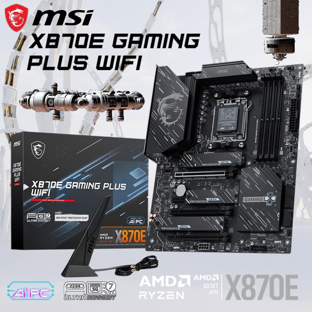 MSI X870E GAMING PLUS WIFI AMD AM5 Motherboard With 4x DDR5 Memory Channels, 8200+ MT/s ,PCIe 5.0, USB4, Wi-Fi 7, 5G LAN, 14+2+1 Power Design, AMD Ryzen 9000/ 8000/ 7000 Series 