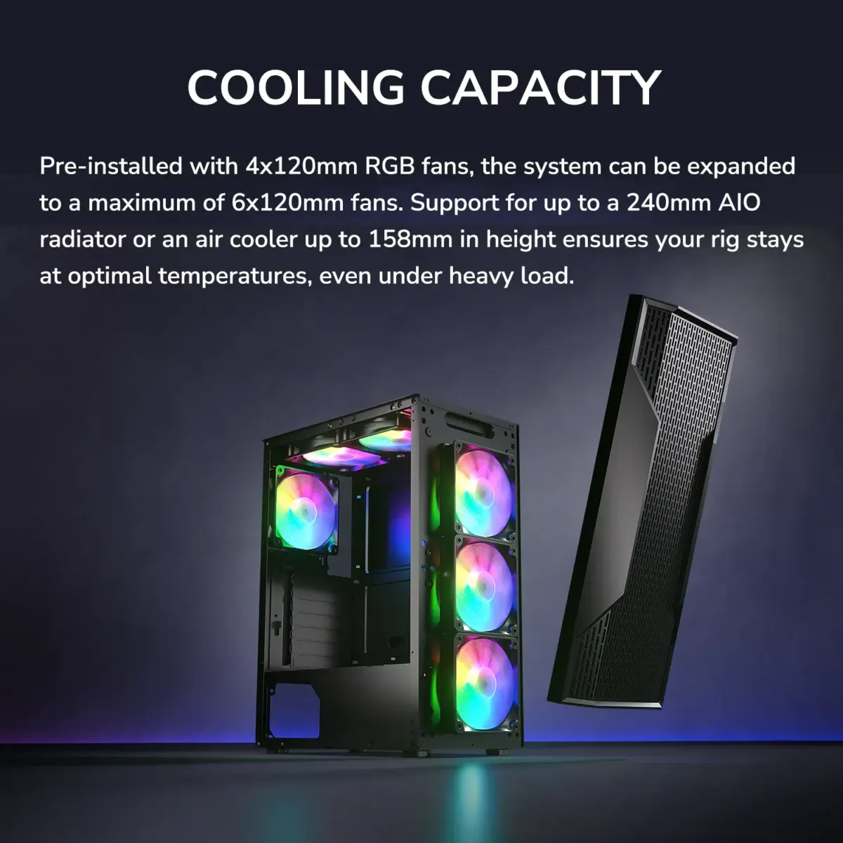 COUGAR MX110 RGB Mid Tower PC Case With 4 Pre-Installed Fixed RGB Fans, ATX / M-ATX / Mini-ITX Support, 240mm Radiator Compatibility, And 305mm GPU Clearance | BLACK 