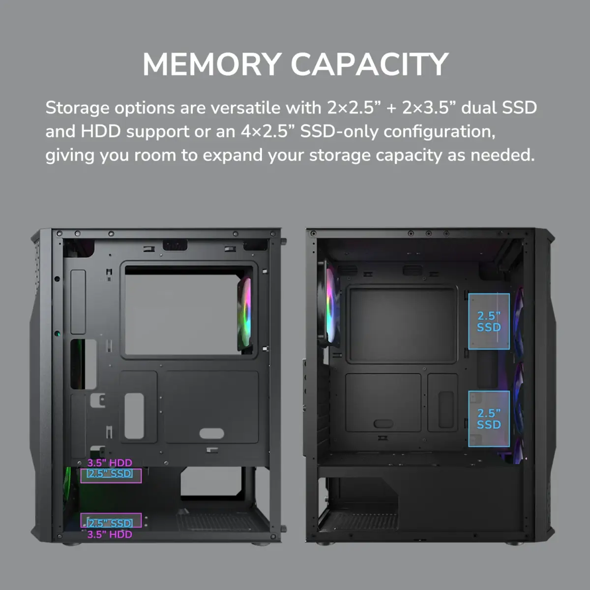 COUGAR MX110 RGB Mid Tower PC Case With 4 Pre-Installed Fixed RGB Fans, ATX / M-ATX / Mini-ITX Support, 240mm Radiator Compatibility, And 305mm GPU Clearance | BLACK 