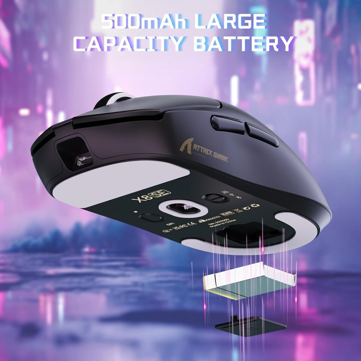 ATTACK SHARK X8SE Wireless Gaming Mouse With PAW3311 Sensor, 25,000 DPI, 1000Hz Polling Rate, Tri-Mode Connectivity, And 500mAh Battery | BLACK