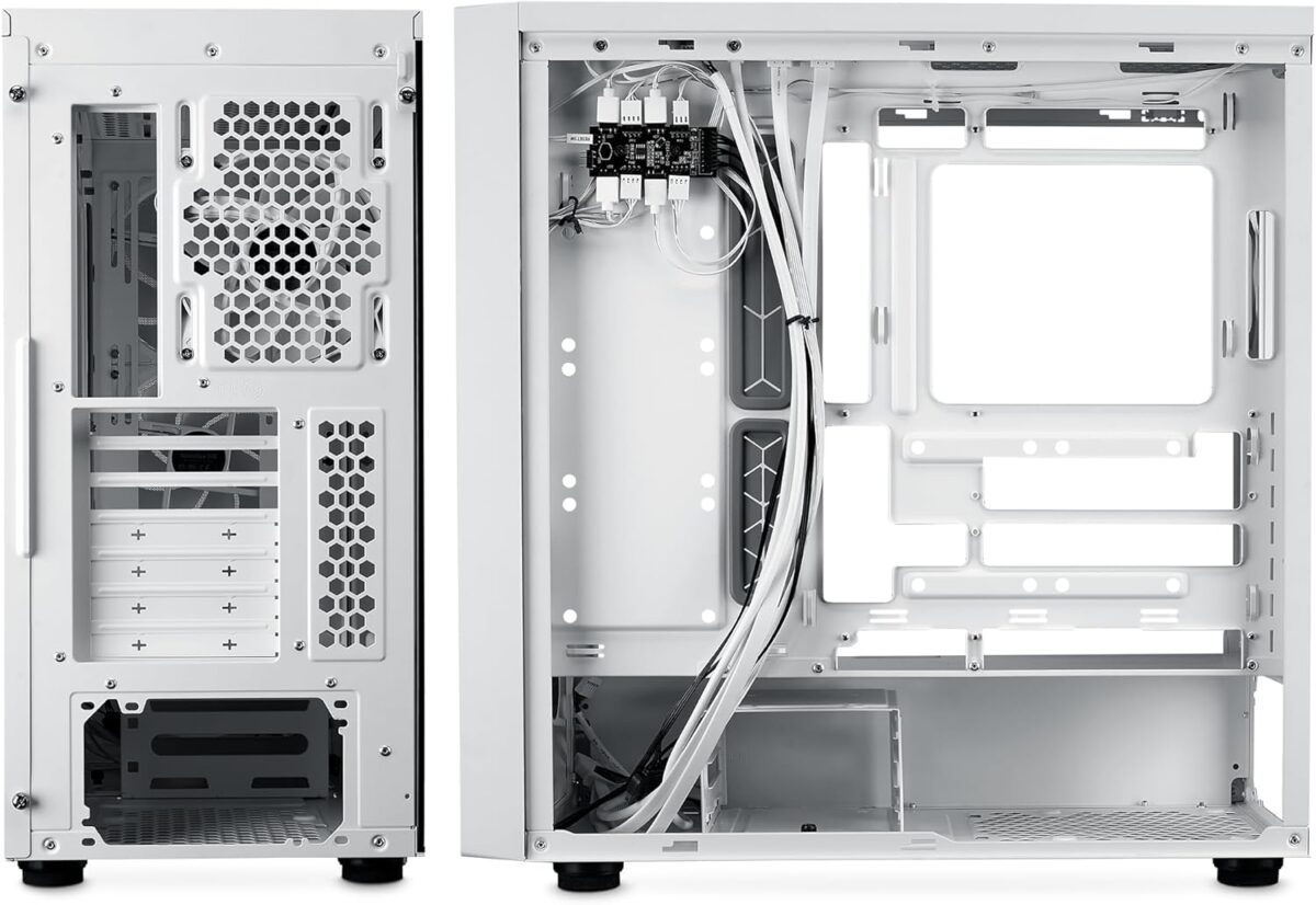 Cooler Master MasterBox 600 White ATX Mid Tower PC Case With Back-Connected Motherboard Support, 420mm Radiator Compatibility, Tempered Glass, And ARGB Fans
