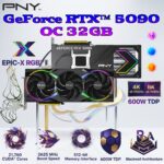 PNY GeForce RTX™ 5090 32GB ARGB Overclocked Triple Fan Graphics Card With NVIDIA Blackwell Architecture, GDDR7 Memory, DLSS 4, And PCIe 5.0