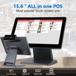 GSAN T3 Retail ALL in One POS Terminal Machine for Business, Point of Sale Cash Register with Intel® Core i5 - 8ᵗʰ Gen , 8GB Memory, and 265GB SSD , 15.6″ Touch Screen +  LED8N 11 Digit Customer VFD Display  - 4 USB , VGA , Serial Com , RJ45 Ports – BLACK