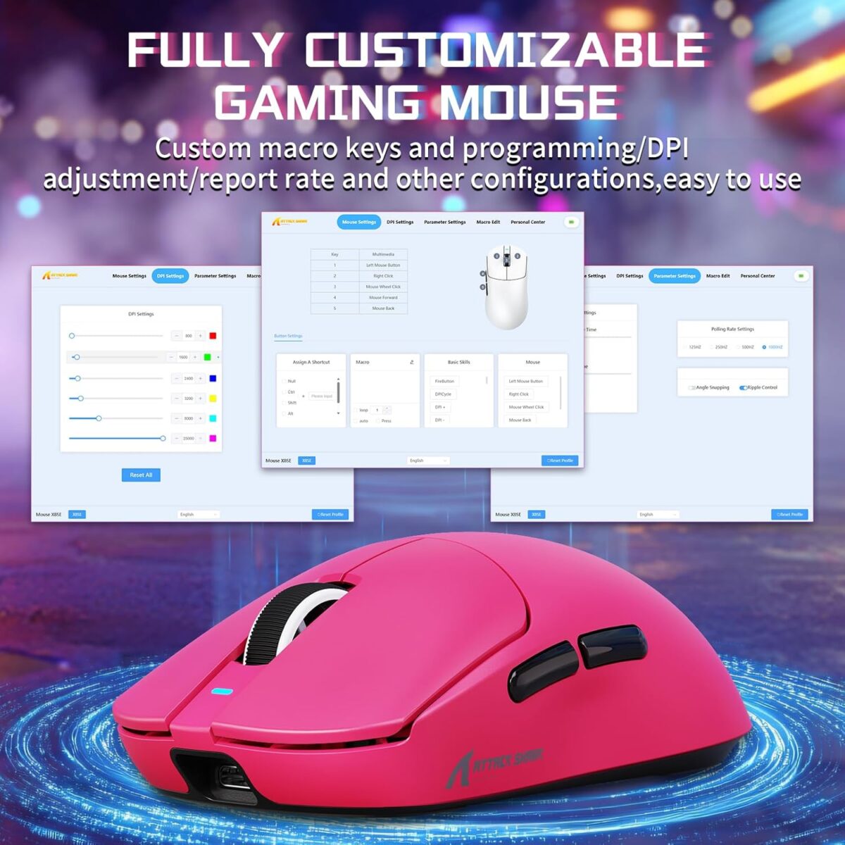 ATTACK SHARK X8SE Wireless Gaming Mouse With PAW3311 Sensor, 25,000 DPI, 1000Hz Polling Rate, Tri-Mode Connectivity, And 500mAh Battery | Berry Red