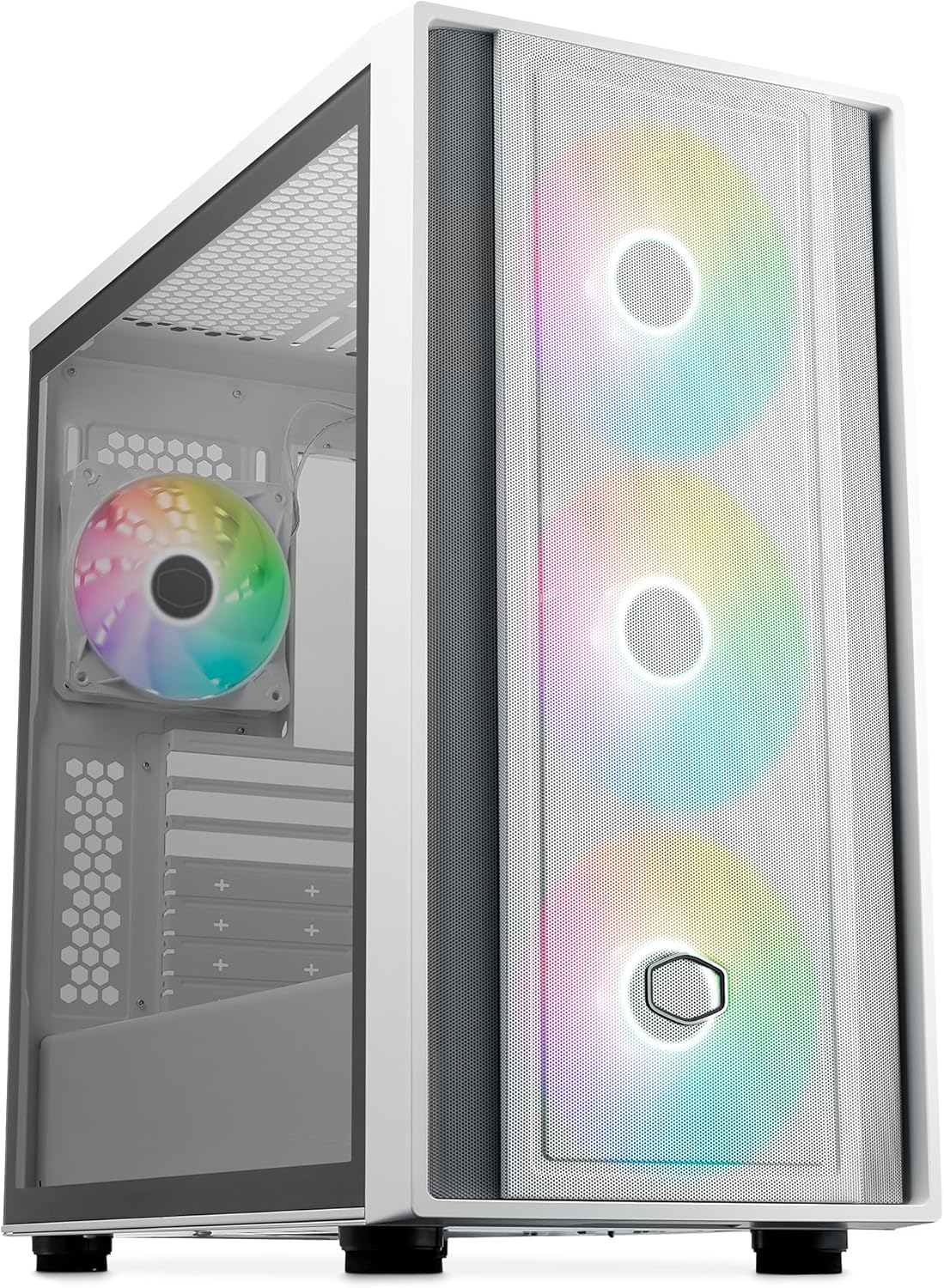 Cooler Master MasterBox 600 White ATX Mid Tower PC Case With Back-Connected Motherboard Support, 420mm Radiator Compatibility, Tempered Glass, And ARGB Fans