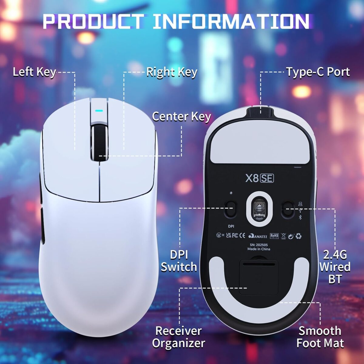 ATTACK SHARK X8SE Wireless Gaming Mouse With PAW3311 Sensor, 25,000 DPI, 1000Hz Polling Rate, Tri-Mode Connectivity, And 500mAh Battery | WHITE