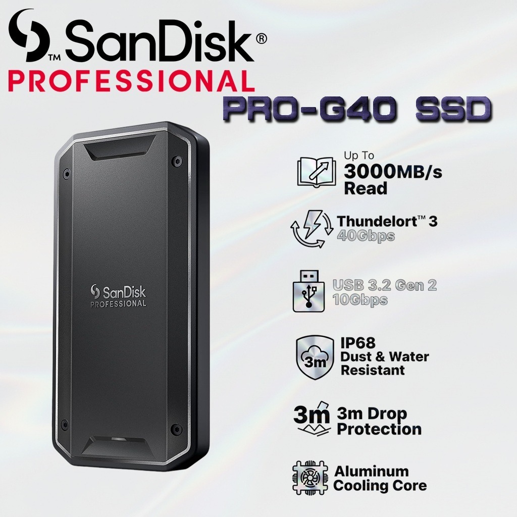 SanDisk Professional PRO-G40 2TB External SSD With Thunderbolt 3 (40Gbps), USB-C (10Gbps), Up To 3000MB/s Read Ultra-Rugged IP68 dust/Water Resistance | BLACK ~ SDPS31H-002T-GBCND
