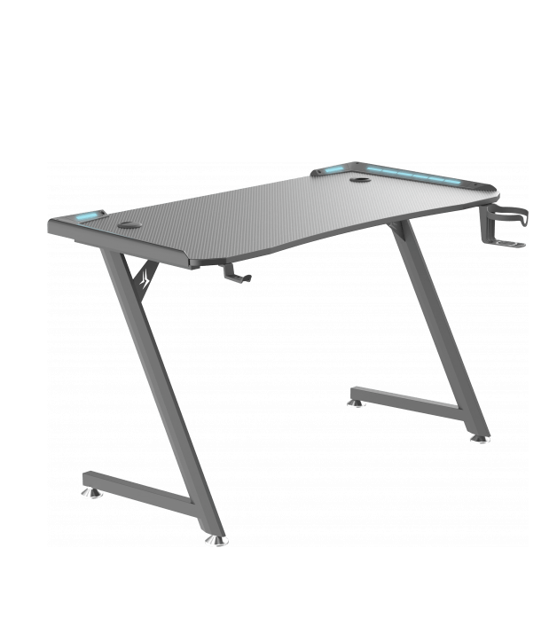 Gaming Computer Desk (120x60x73) MDF Top , Z Shaped Metal Legs , RGB Lit , Headset & Cup Holders | Black