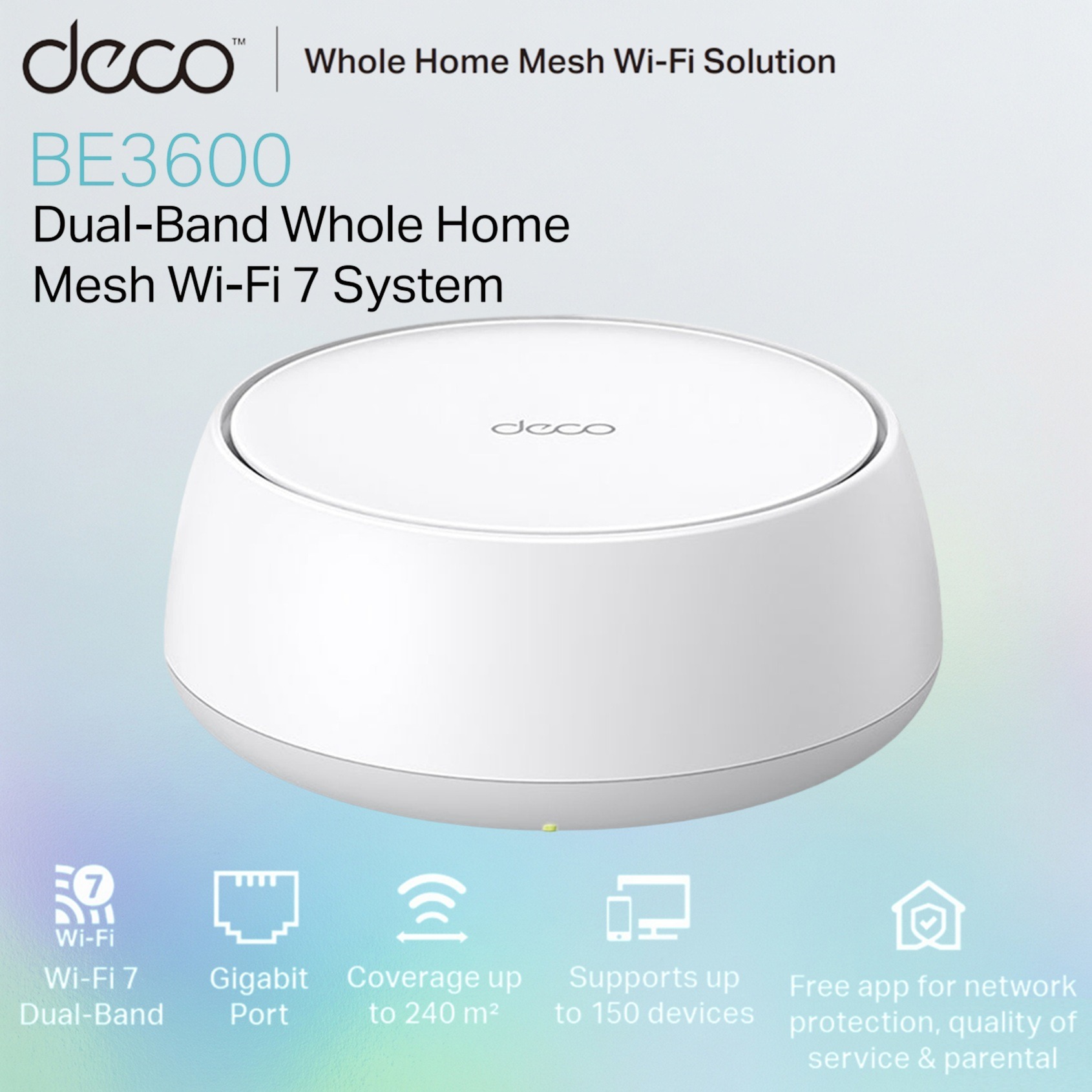 TP-Link Deco BE22 BE3600 Dual-Band Whole Home Mesh Wi-Fi 7 System With MLO, 2882 Mbps 5GHz + 688 Mbps 2.4GHz, Gigabit Ports, HomeShield Security | 1 PACK