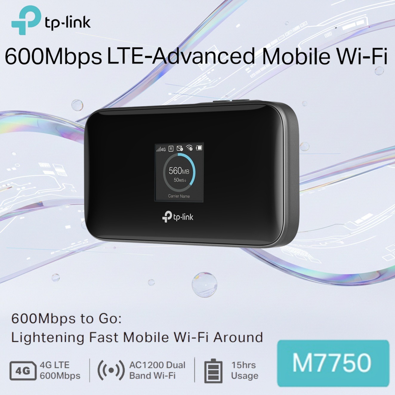TP-Link M7750 LTE-Advanced Mobile Wi-Fi Hotspot With 600Mbps 4G+, AC1200 Dual-Band Wi-Fi, 15-Hour Battery, 1.44-Inch TFT Display, USB-C Charging