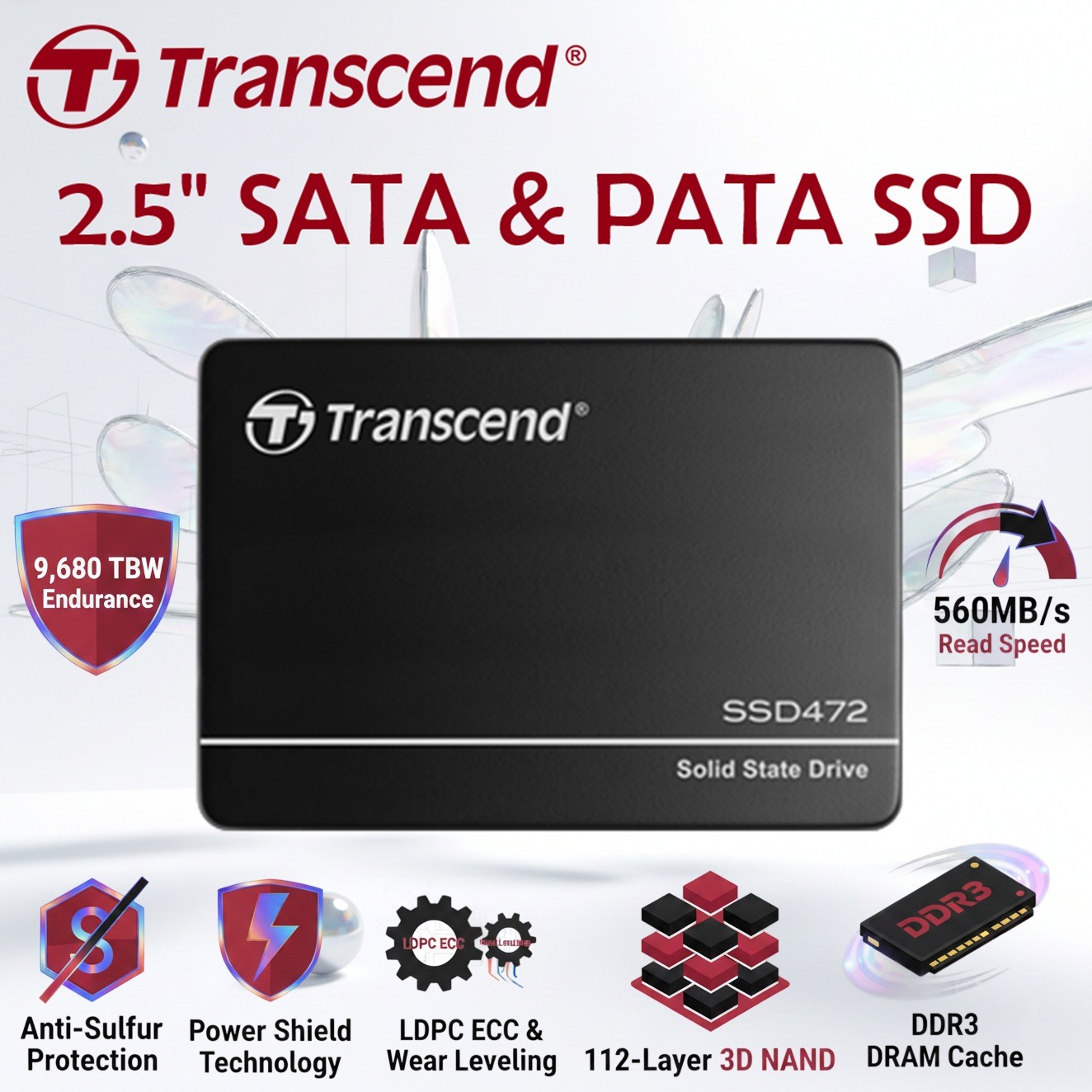 TRANSCEND 4TB 2.5" SATA III SSD472K With 112-Layer 3D NAND, DRAM Cache, 560MB/s Read, 520MB/s Write, Extended Temperature Support, And 9,680 TBW Endurance | TS4TSSD472K