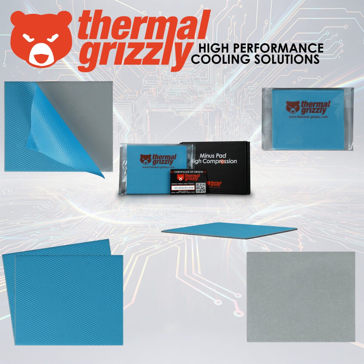 Thermal Grizzly MINUS PAD High Compression 120x100x1.0mm Thermal Pad 2-Pack, High Compressibility, Excellent Thermal Conductivity, Non-Conductive Silicone , for SSDs, GPUs & Electronics | TG-MP-HC-120-100-10-2