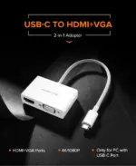 UGREEN USB-C To HDMI + VGA Converter With HDMI 1.4 Support, Dual Display Output, Scratch-Resistant ABS Housing, 15cm Cable, Plug And Play Design | MM123-30843