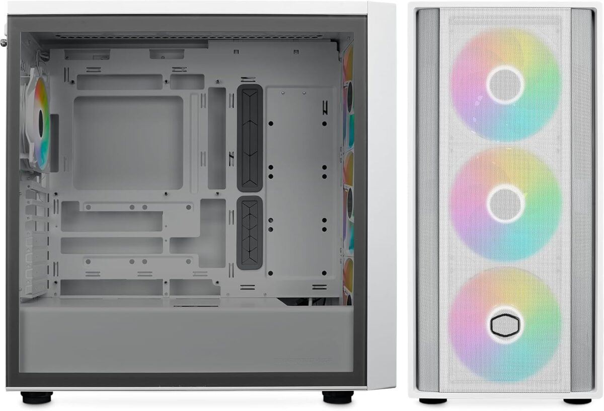 Cooler Master MasterBox 600 White ATX Mid Tower PC Case With Back-Connected Motherboard Support, 420mm Radiator Compatibility, Tempered Glass, And ARGB Fans