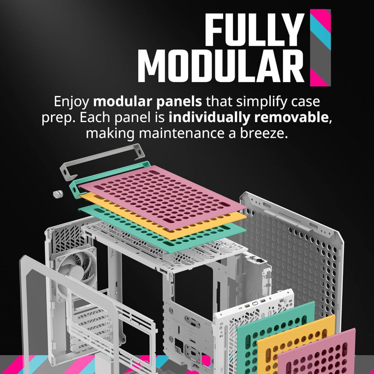 Cooler Master QUBE 500 Flatpack Macaron Edition Mid Tower PC Case With Fully Modular Design, Vertical GPU Mount, E-ATX Support, Dual 280mm Radiators, USB Type-C