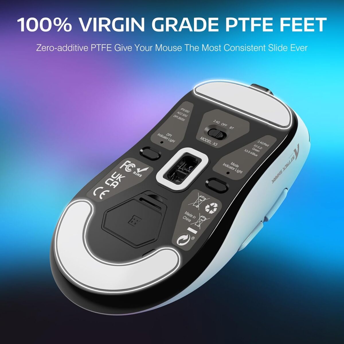 ATTACK SHARK X3 Lightweight Wireless Gaming Mouse With Tri-Mode 2.4G Wireless, USB-C Wired, Bluetooth 5.2, PixArt PAW3395 Sensor, 26,000 DPI, Kailh GM8.0 Switches, And 49g Ultra-Light Design | WHITE 