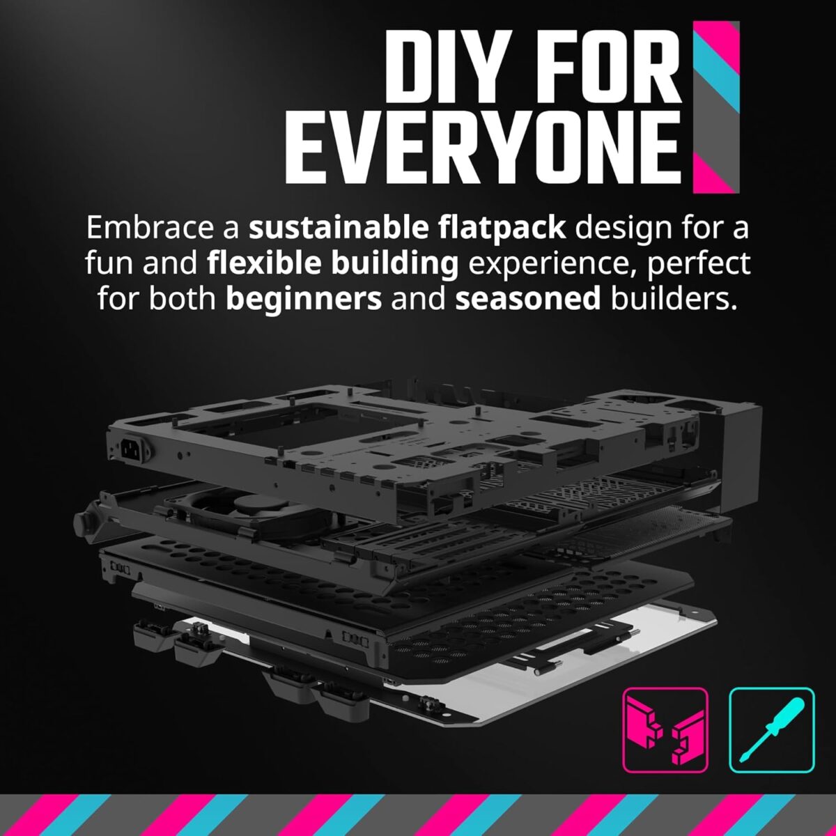 Cooler Master QUBE 500 Flatpack Mid Tower PC Case With Fully Modular Design, Vertical GPU Mount, E-ATX Support, Dual 280mm Radiator Compatibility, USB Type-C | BLACK