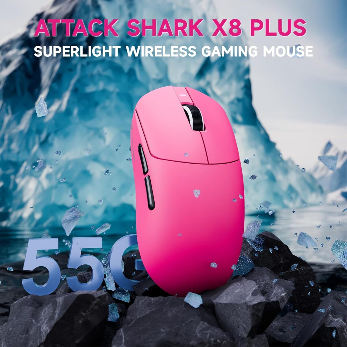 ATTACK SHARK X8 PLUS Wireless Gaming Mouse With PAW3395PRO Sensor, 40,000 DPI, 1K Polling Rate, Tri-Mode Connectivity, 55g SUPERLIGHT, Nano Ice-Feel Coating, And 800mAh Battery | Berry Red