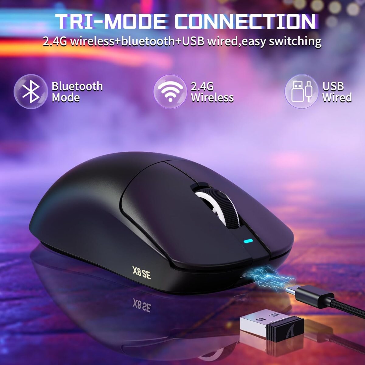 ATTACK SHARK X8SE Wireless Gaming Mouse With PAW3311 Sensor, 25,000 DPI, 1000Hz Polling Rate, Tri-Mode Connectivity, And 500mAh Battery | BLACK