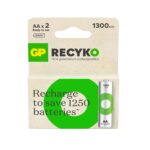 GP ReCyko AA Rechargeable Batteries 1300mAh NiMH 1.2V Pre-Charged, Up to 500 Recharge Cycles, Low Self-Discharge, 2-Pack for Cameras & Remotes