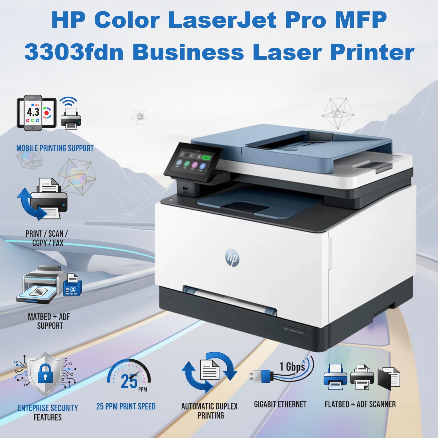 HP Color LaserJet Pro MFP 3303fdn Business Laser Printer With Automatic Duplex Color Printing, Scan, Copy, Fax, 25 PPM, Gigabit Ethernet, TerraJet Toner | 499M7A