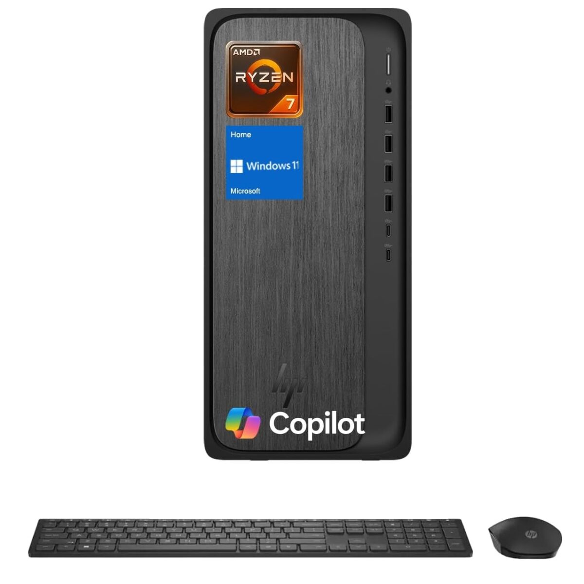 HP OmniDesk Desktop :  AMD Ryzen 7 8700G | 32GB DDR5 RAM ; 1TB NVMe SSD | AMD Radeon Graphics | Windows 11 | HP 510SP Black Wireless Keyboard & Mouse Combo | Slate Black  ~ M02-0127c 