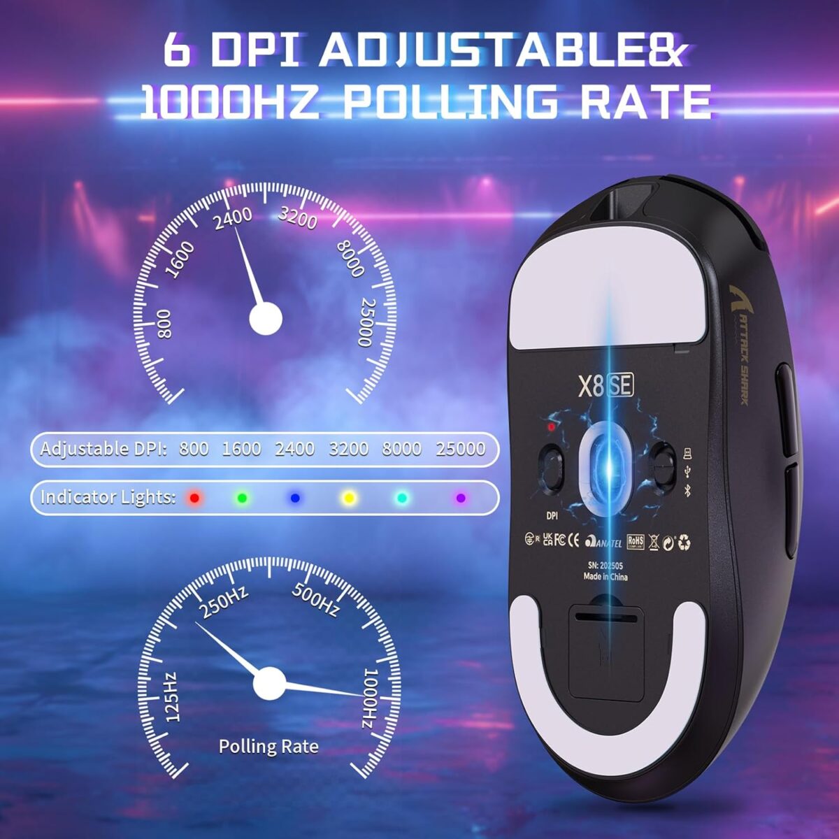 ATTACK SHARK X8SE Wireless Gaming Mouse With PAW3311 Sensor, 25,000 DPI, 1000Hz Polling Rate, Tri-Mode Connectivity, And 500mAh Battery | BLACK