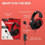 HyperX Cloud II Wired Gaming Headset 53mm Drivers USB 7.1 Surround Sound Passive Noise Cancellation Detachable Mic Aluminum Frame Over-Ear