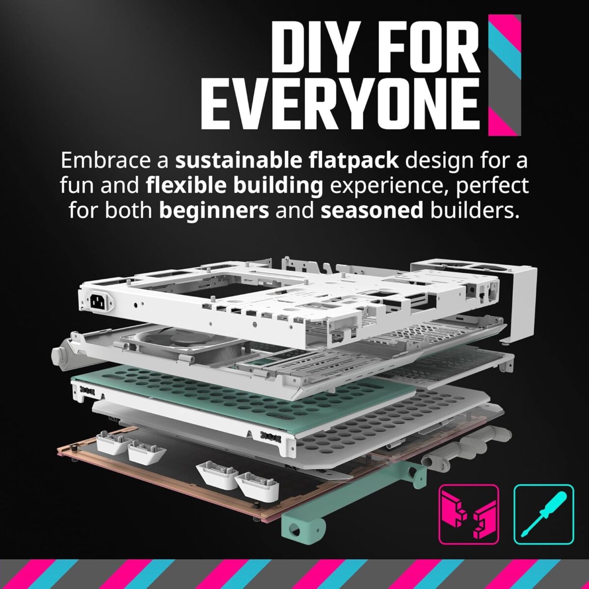 Cooler Master QUBE 500 Flatpack Macaron Edition Mid Tower PC Case With Fully Modular Design, Vertical GPU Mount, E-ATX Support, Dual 280mm Radiators, USB Type-C