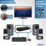 TRENDnet 4-Port USB PS/2 Audio KVM Switch Kit With VGA Support Up To 2048×1536, Independent Audio Switching, Manage 4 Computer, Hot Keys, 2-Way Audio, And Complete Cable Set | TK-423K