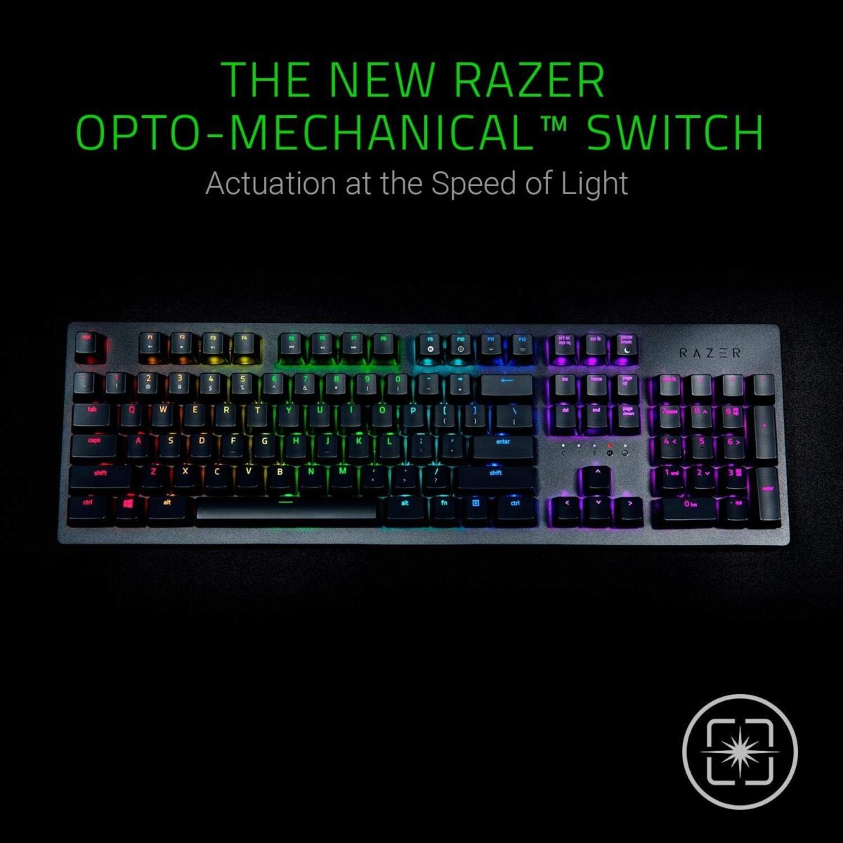 Razer Huntsman Gears 5 Edition Full-Size Wired Gaming Keyboard With RGB Lighting Optical Razer Purple Clicky Switches 10-Key Rollover Aluminum Top Plate
