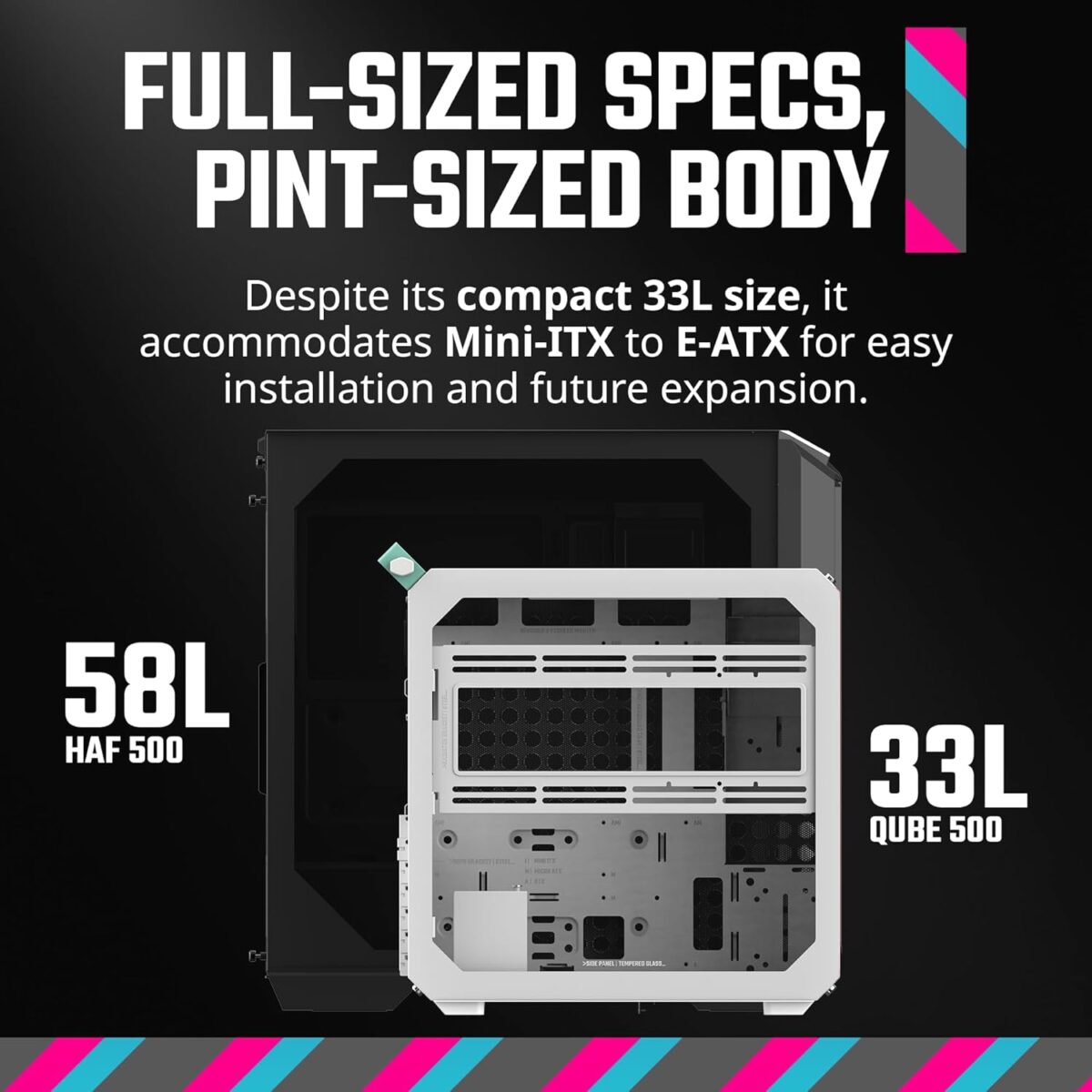 Cooler Master QUBE 500 Flatpack Mid Tower PC Case With Fully Modular Design, Vertical GPU Mount, E-ATX Support, Dual 280mm Radiator Compatibility, USB Type-C | BLACK