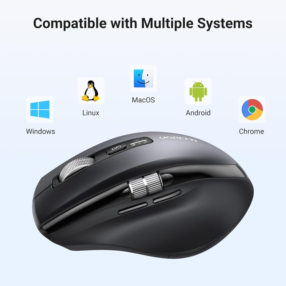 UGREEN M571 Wireless Mouse, Bluetooth & 2.4G Master Computer Mouse with Ultra-Fast Scrolling, 5-Level up to 5K DPI, Silent, Connects Up to 3 Devices, 6 Buttons, 10M Connection | BLACK ~ 45792
