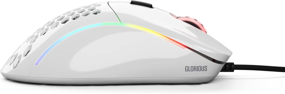 Glorious Gaming  D  Mouse RGB White Glorious Gaming Model D Wired Gaming Mouse - 68g Superlight Honeycomb Design, RGB, Ergonomic, Pixart 3360 Sensor, Omron Switches, PTFE Feet, 6 Buttons - Glossy White