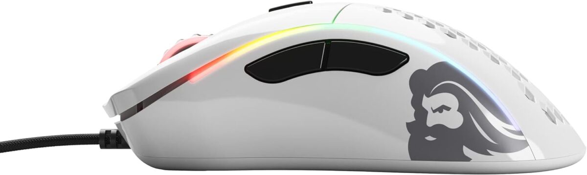 Glorious Gaming  D  Mouse RGB White Glorious Gaming Model D Wired Gaming Mouse - 68g Superlight Honeycomb Design, RGB, Ergonomic, Pixart 3360 Sensor, Omron Switches, PTFE Feet, 6 Buttons - Glossy White