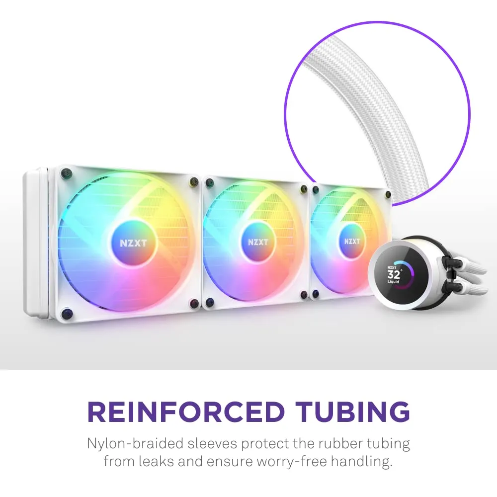 NZXT Kraken 360 RGB - 360mm AIO CPU Liquid Cooler - RL-KR360-W1 - Customizable 1.54" Square LCD Display for Images, Performance Metrics - High-Performance Pump - White