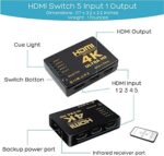 4K HDMI Switch 5 Port Video Switcher Supports 3D Full 1080P Ultra HD HDMI Splitter with IR Remote