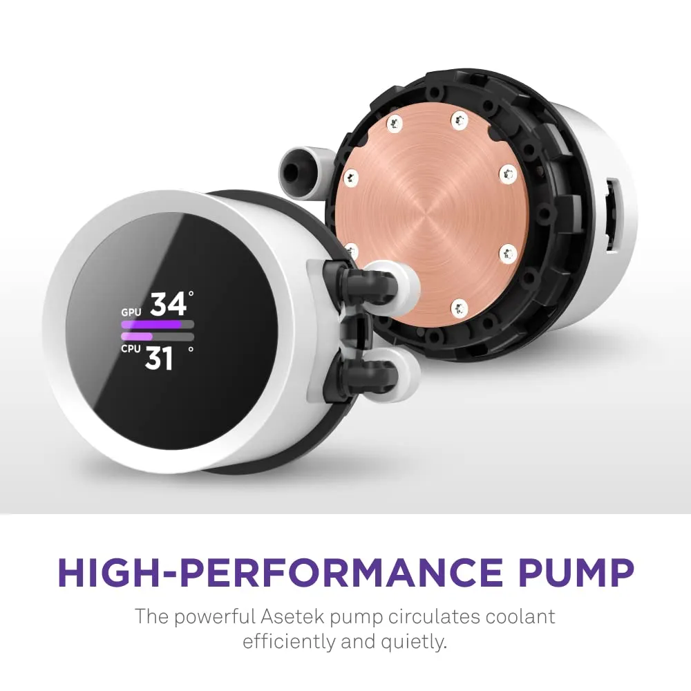 NZXT Kraken 360 RGB - 360mm AIO CPU Liquid Cooler - RL-KR360-W1 - Customizable 1.54" Square LCD Display for Images, Performance Metrics - High-Performance Pump - White